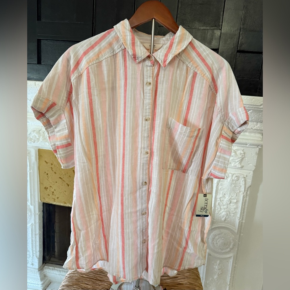 NWT Relaxed Pink & Cream Striped Button-Down Shirt